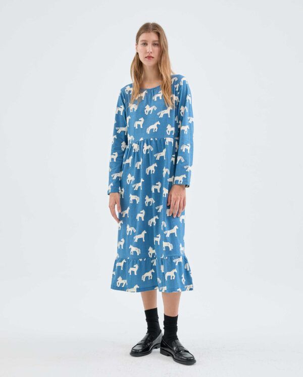 Vestido midi evasé con estampado de caballos