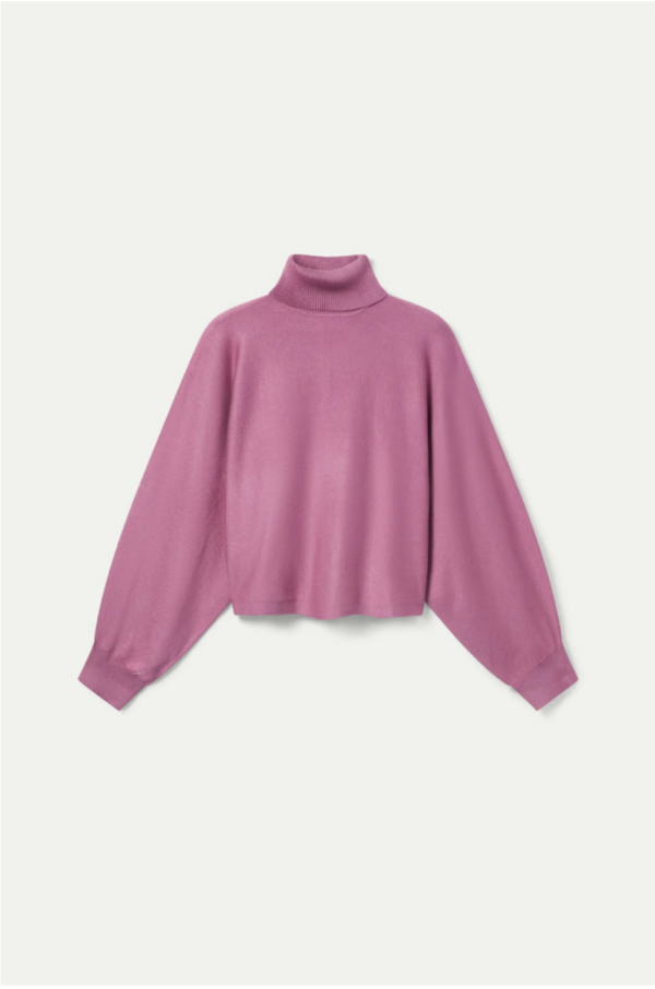 JERSEY DE PUNTO CON CUELLO VUELTO ROSA