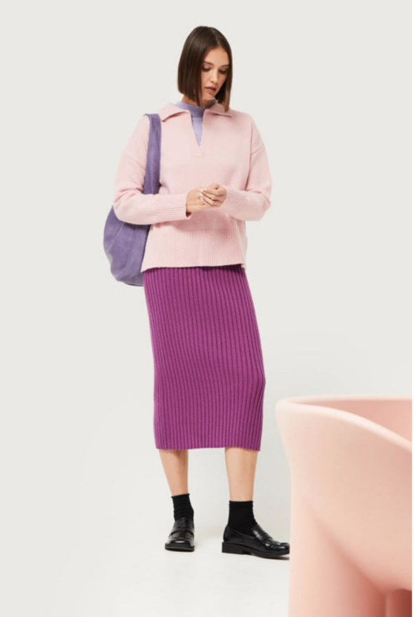 FALDA MIDI PUNTO MORADA